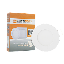 Світильник світлодіодний вбудований ЄВРОСВІТЛО LED-R-90-3 3Вт 4200К 90мм (000039169)