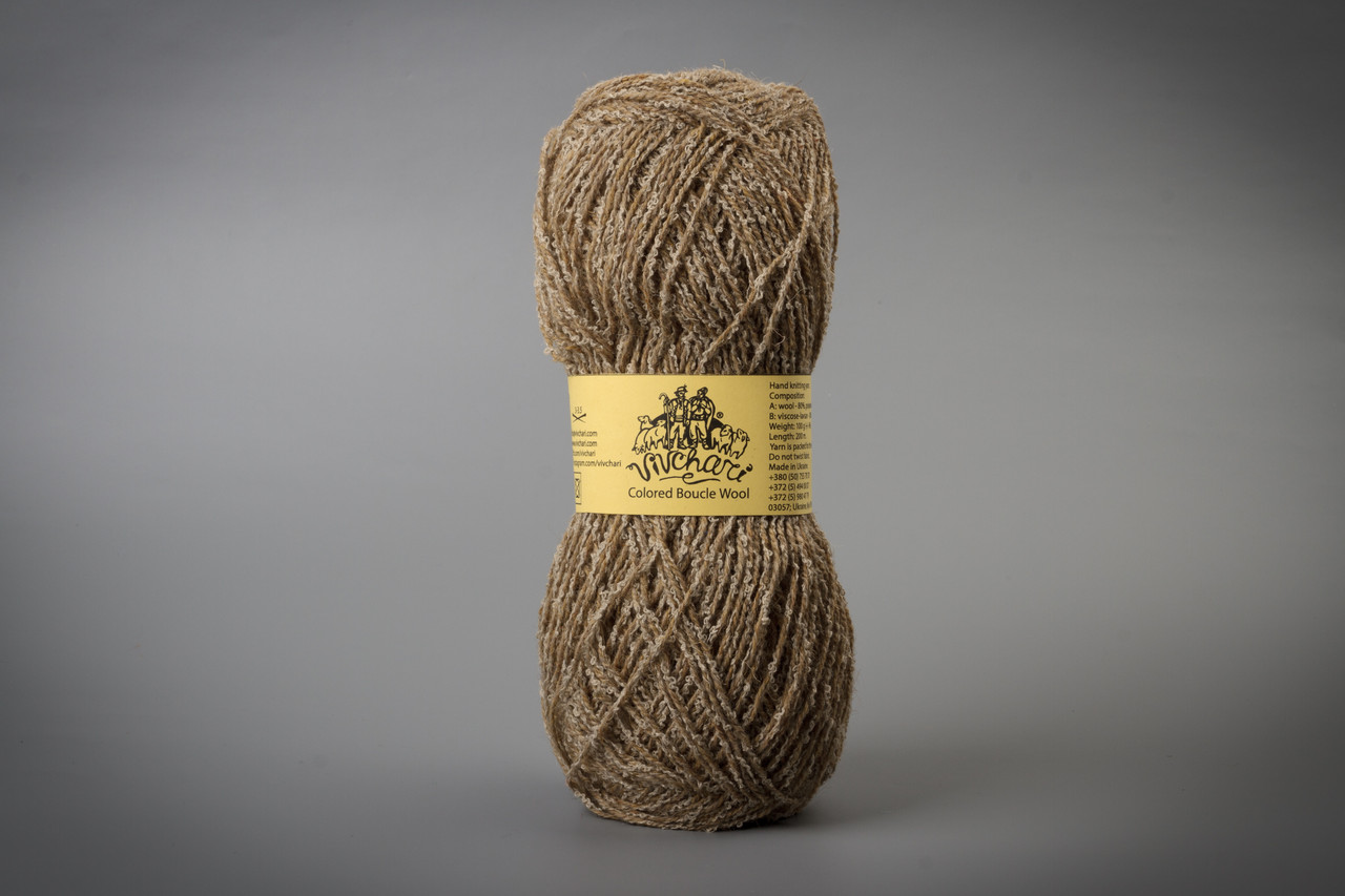 Пряжа напіввовняна Vivchari Colored Boucle Wool, Color No.901 беж букле + пісочний