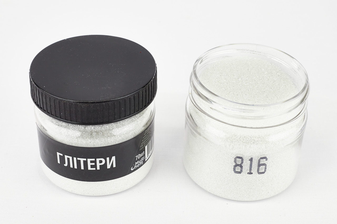 Глітер сріблястий яскравий 816, 0,2 мм 1/128 , 70 мл