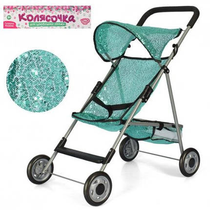 KMM4437 UA Коляска для ляльки ua прогулянковий кошик, колеса 4 шт., паєтки, у пакеті 36-66-7 см, фото 1