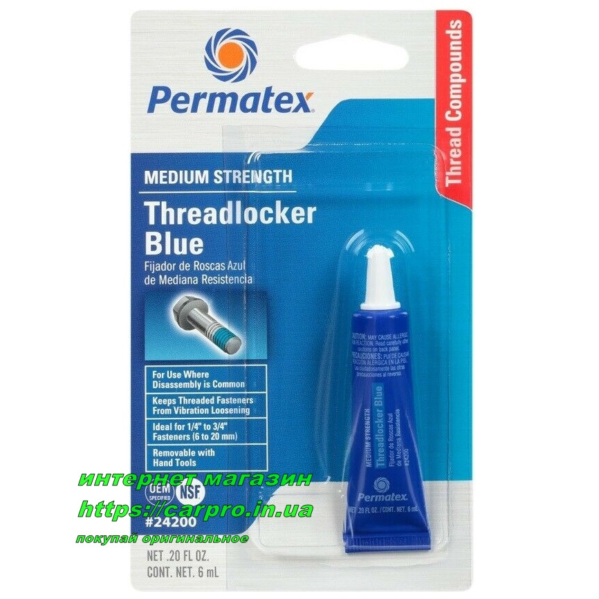 Фиксатор резьбы Permatex threadlocker blue medium strength 24200 средней фиксации синий - фото 7 - id-p1299179940