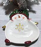 Фігурне блюдо керамічне Пустотливі Сніговики 28 см, 2 види новорічна посуд, фото 3