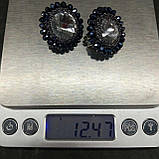 Кліпси Еліт ручної роботи з білими кристалом Ріволі в оправі з чорних намистин d-2,8 см, фото 4
