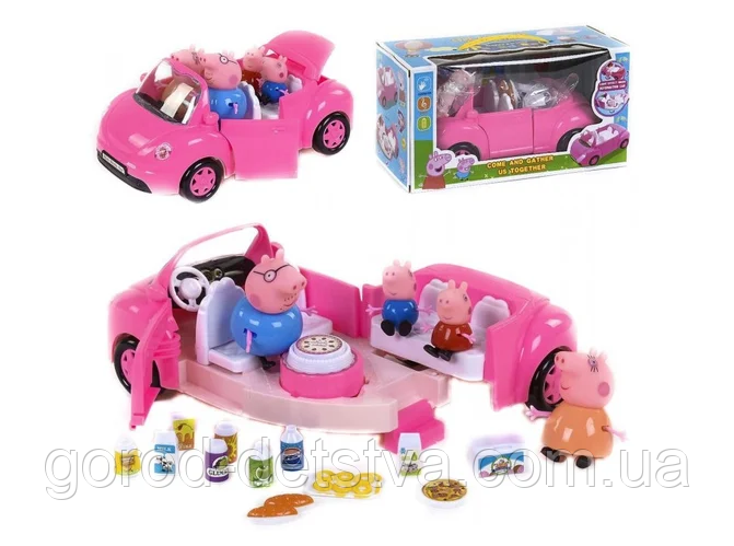 Ігровий набір YM 11-803 Машинка трансформер Свинка Пеппа з героями, на батарейках, у коробці, фото 1