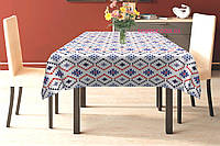 Скатерть тефлоновая водоотталкивающая гидрофобная пропитка мелкие красные и синие ромбы на белом