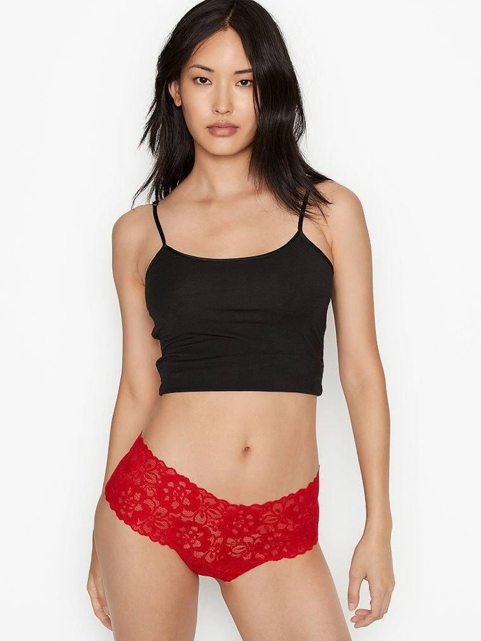 Мереживні Трусики Victoria's Secret Lace Floral Thong Panty S, Червоні