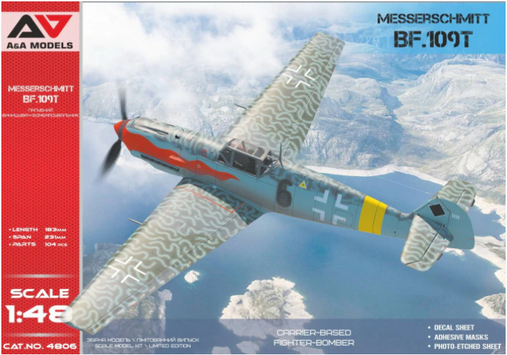 Пластикова модель 1/48 A&A Models 4806 Німецький винищувач Messerschmitt Bf-109T