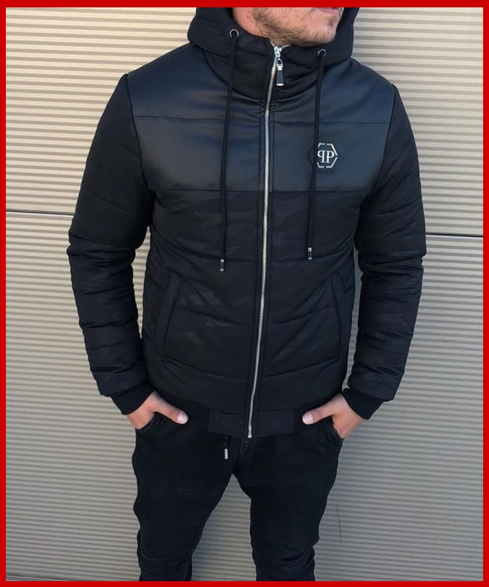 Зимова чоловіча куртка Philipe Plein чорна. Курточка тепла, фото 1