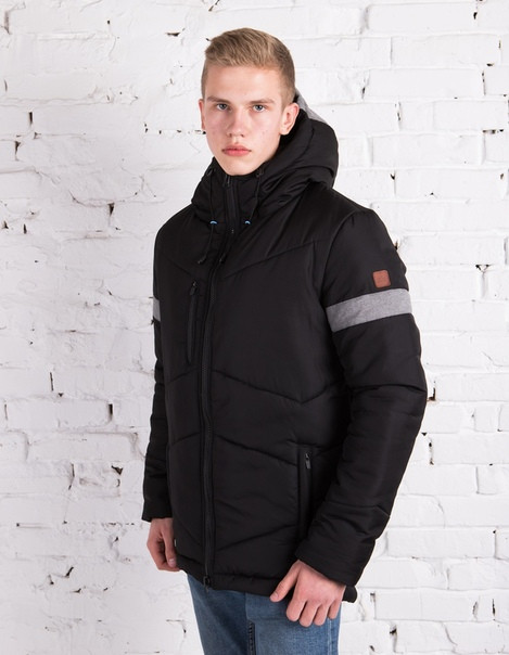 Чоловіча куртка зимова чорна з сірою вставкою на рукавах. Куртка тепла. Розміри (S,M,L,XL), фото 1