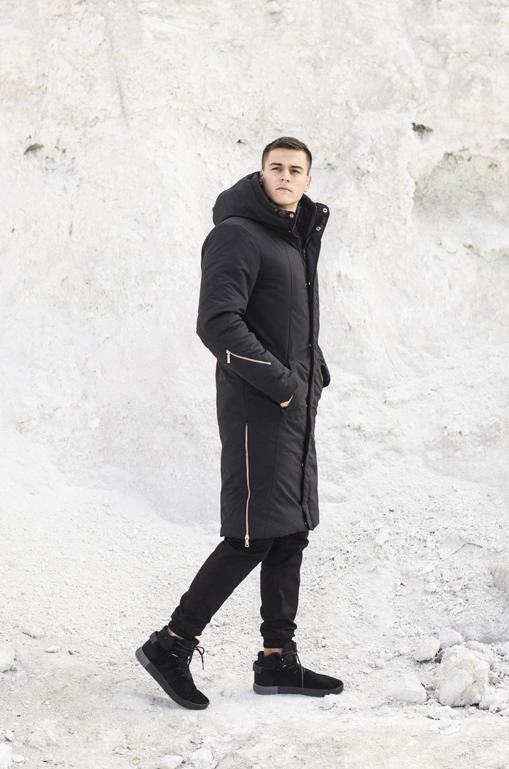 Чоловіче пальто жіноче зимове, чорне з блискавками. Теппое чоловіче пальто. Розміри (S,M,L,XL), фото 1