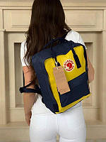 Стильный рюкзак Fjallraven Kanken синий с жёлтым/ Канкен портфель для школы и на каждый день