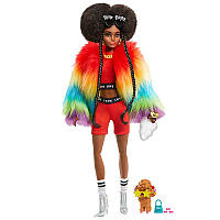 Кукла Барби Экстра Модница в радужном пальто Barbie Extra Doll #1 in Rainbow Coat with Pet Poodle GVR04