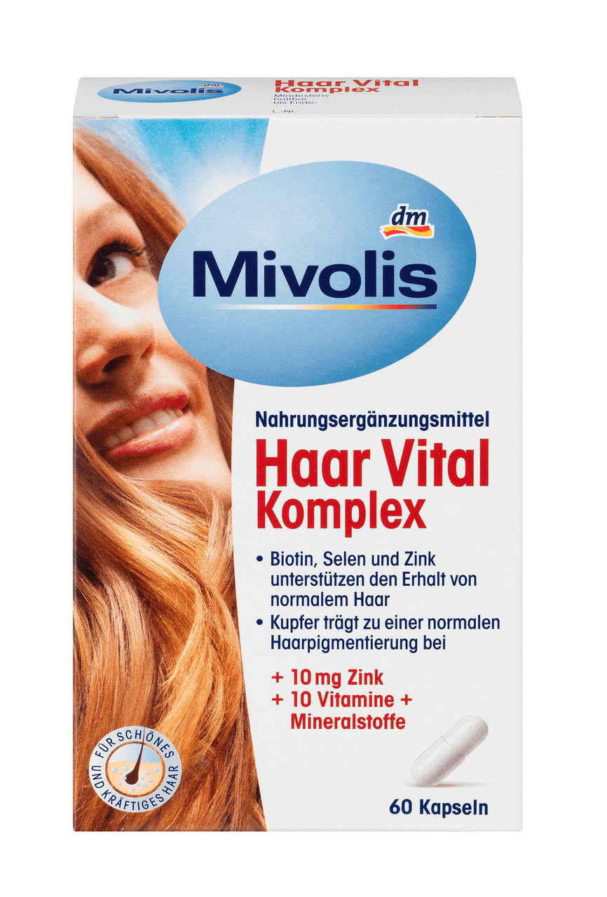 Комплекс вітамінів і мінералів для волосся Mivolis Haar Vital Complex, 60 капс., фото 1
