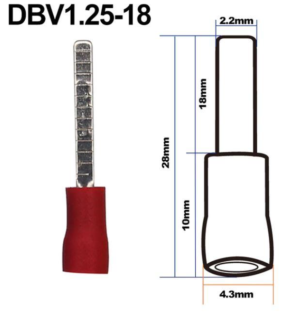 Наконечник штирьовий плоский з ізоляцією DBV1.25-18 (0,5-1,5/18)