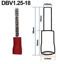 Наконечник штирьовий плоский з ізоляцією DBV1.25-18 (0,5-1,5/18)