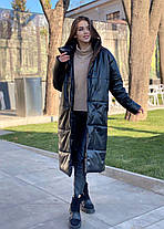 Пальто-пуховик з екошкіри тепле вільного крою на кнопках із поясом у комплекті Gch1470, фото 5