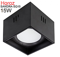 Накладной светильник LED 15w 4200К Horoz SANDRA-SQ15 светодиодный точечный потолочный квадратный черный