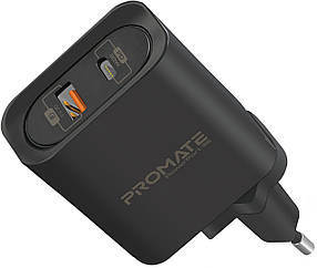 Мережевий зарядний пристрій Promate PowerPort-36 36 Вт Type-C PD + USB QC 3.0 Black