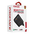 Мережевий зарядний пристрій Promate PowerPort-36 36 Вт Type-C PD + USB QC 3.0 Black (powerport-36.black), фото 7