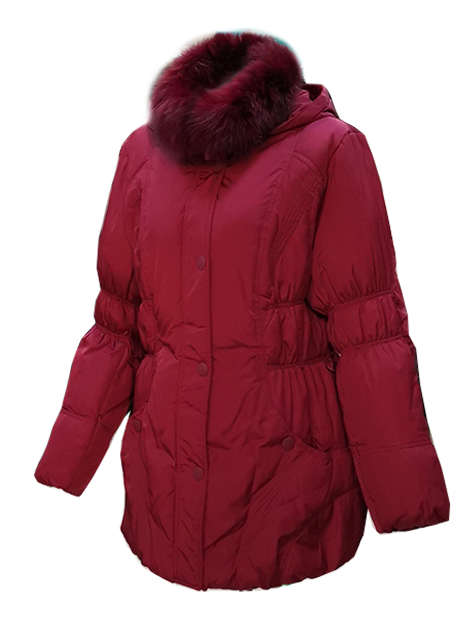 Куртка пуховик жіноча, натуральний пух, натуральне хутро, капюшон City Classic Вишневий, фото 1