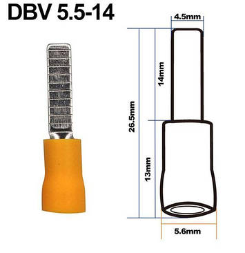 Наконечник штирьовий плоский з ізоляцією DBV 5.5-14 (4-6/14), фото 1