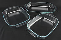 Набор стеклянных противней A-PLUS 3 шт, набор прямоугольных портивней из жаропрочного жаростойкого стекла