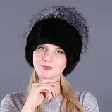 Чорна шапка з хутра кролика Рекс і помпоном колір 9. Чорний колір, фото 2