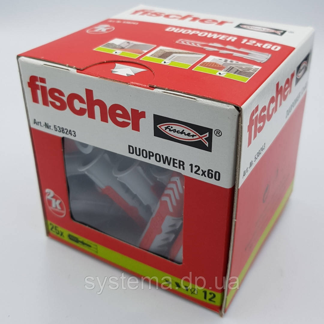 Fischer DUOPOWER 12 x 60 - Нейлоновий універсальний дюбель, упаковка 25 шт.