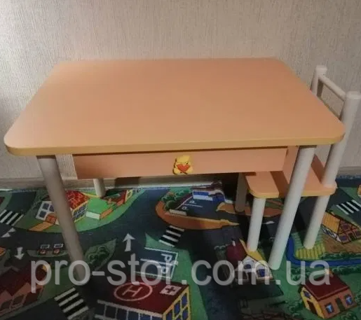 Дитячий столик і стільці від виробника дерева і ЛДСП стілець-стол Стол і стільці для дітей Оранжевий