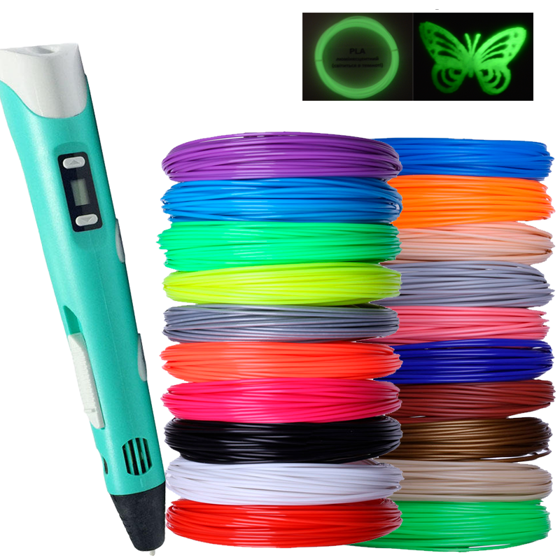 3D ручка бірюзова с комплектом PLA пластика 25 цветов 125 метров +трафареты