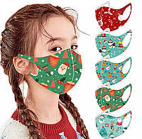 Детские защитные маски 5шт многоразовые с новогодним принтом 2