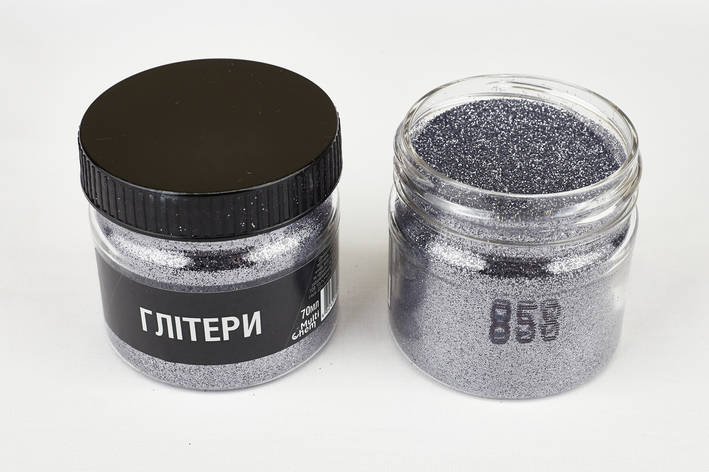 Глітер сірий 858, 0,2 мм 1/128 , 70 мл, фото 1