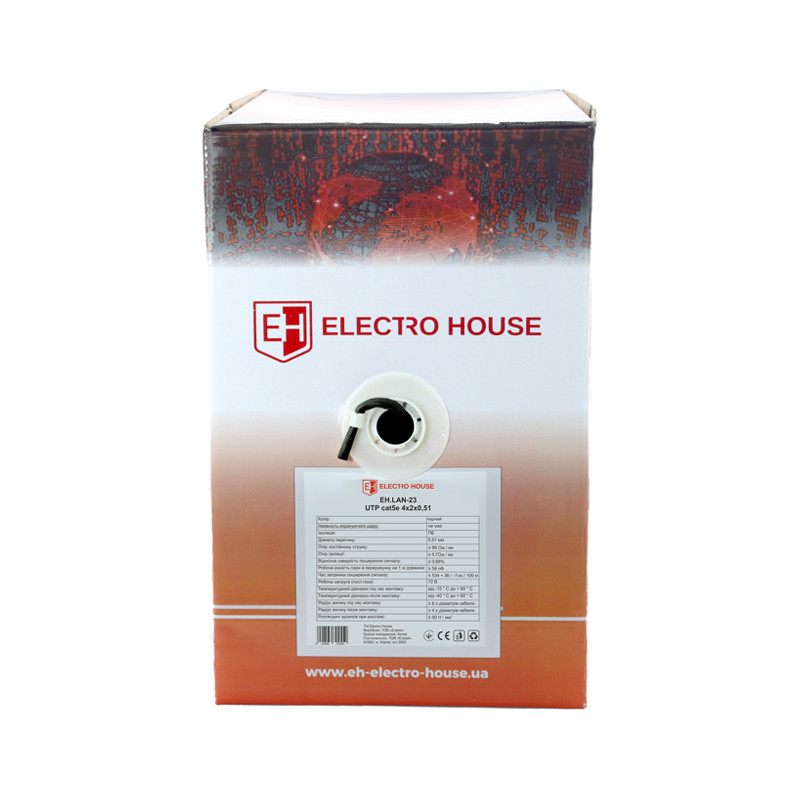 ElectroHouse Кабель UTP 4х2х0,51 CCA чорний (зовнішній монтаж), фото 1