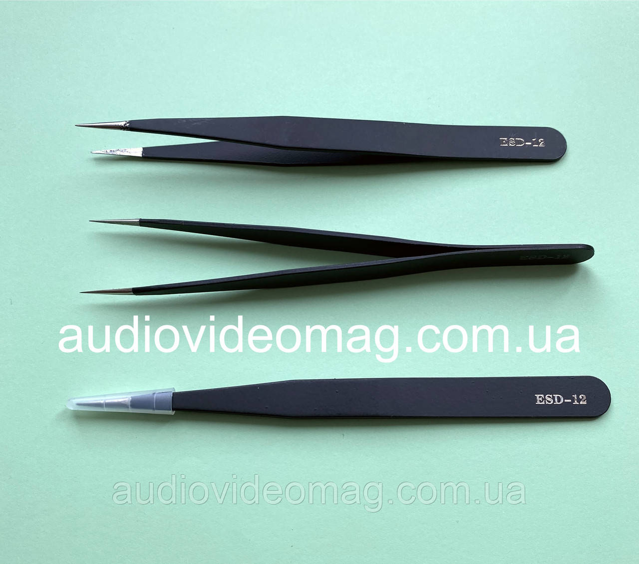Класичний пінцет ESD-12, антистатичний, немагнітний, гострі кінці, фото 1