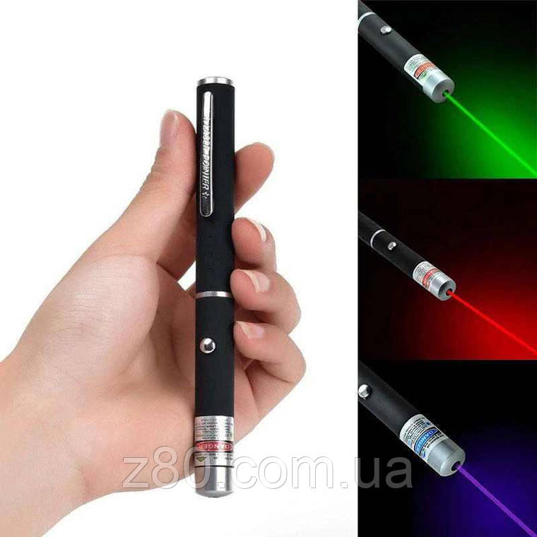 Лазерна указка набір (3шт): зелена, червона, фіолетова,, фото 1