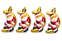 Набор елочных игрушек - Дед Мороз на месяце, 4 шт, 6 см, золотистый, пластик (032983)