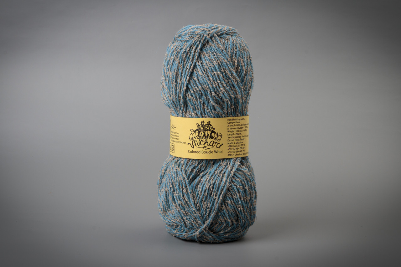Пряжа напіввовняна Vivchari Colored Boucle Wool, Color No.904 беж букле + блакитний
