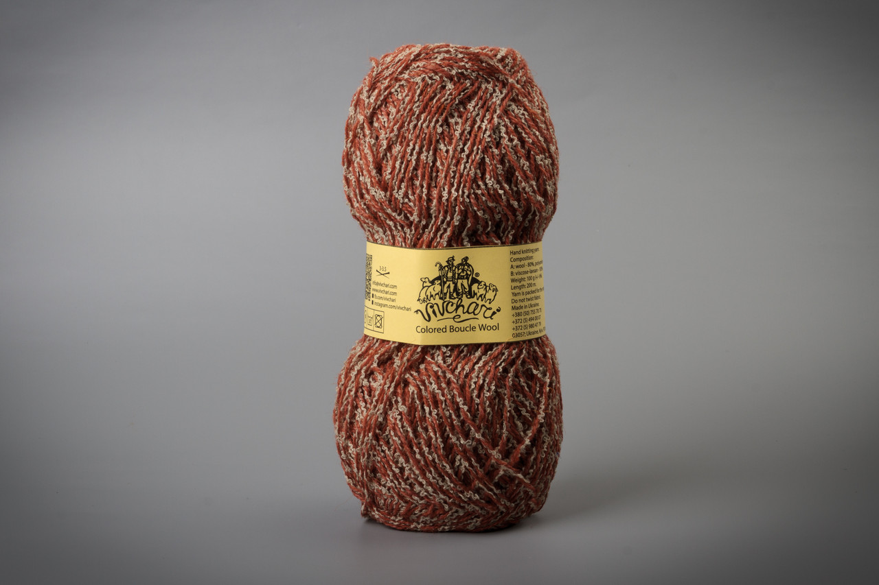 Пряжа напіввовняна Vivchari Colored Boucle Wool, Color No.906 беж букле + теракот