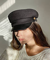Кепи с козырьком из кашемира D.Hats черная со шнуровкой