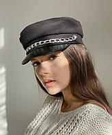 Кепі кашемірова жіноча з ланцюгом D.Hats колір чорний