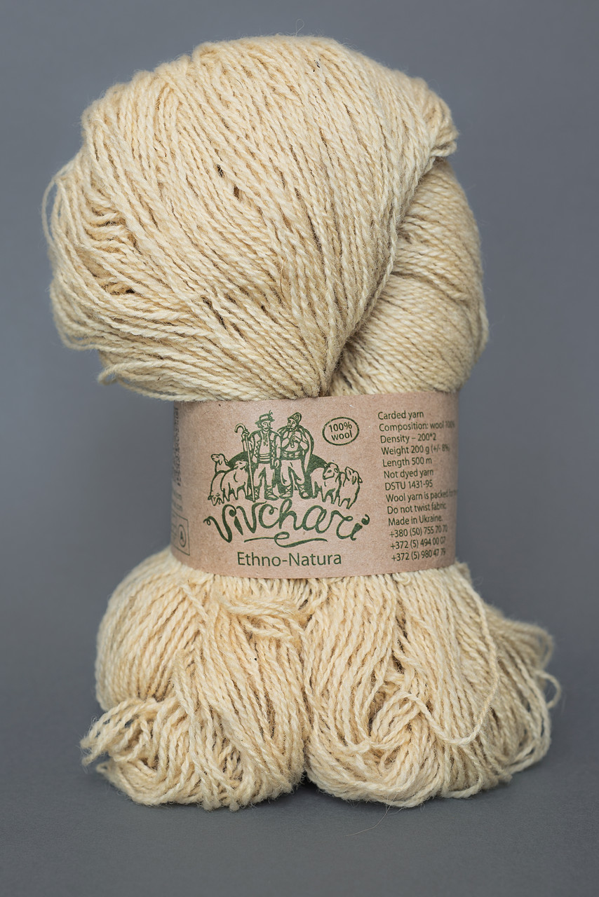Пряжа вовняна Vivchari Ethno-Natura 500, Color No.202 натуральний жовтий