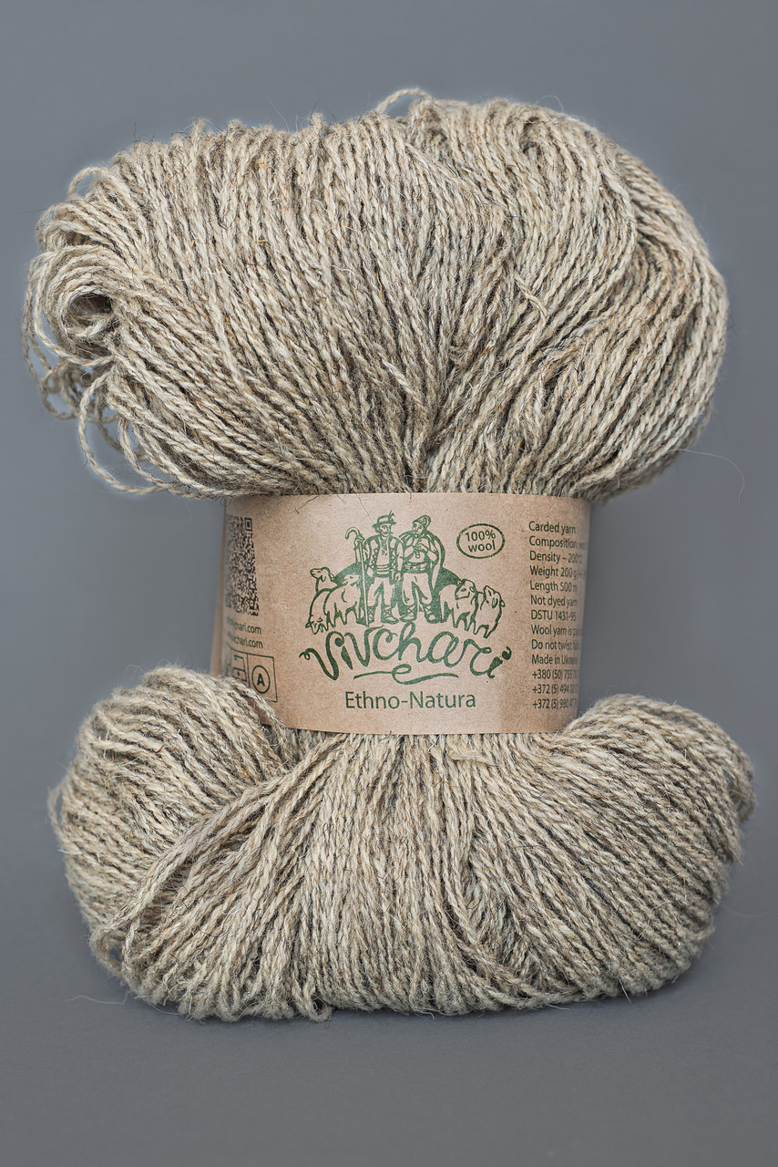 Пряжа вовняна Vivchari Ethno-Natura 500, Color No.204 натуральний сірий