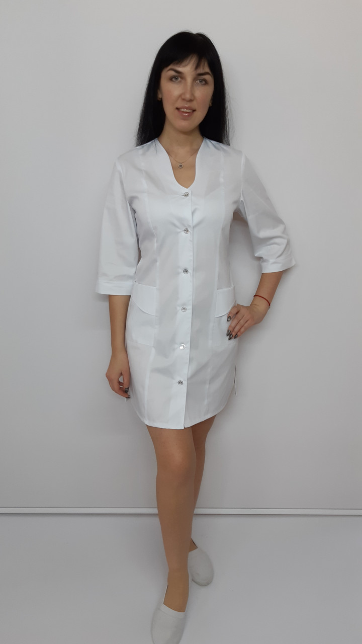 Жіночий медичний халат Хвиля котон три чверті рукав, фото 1