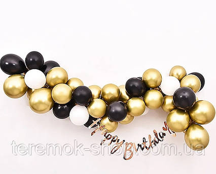 Арка гірлянда хром золото, фотозона з повітряних куль із золотою паперовою гірляндою