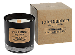 Ароматична свічка у склі BISPOL з дерев'яним гнотом лавровий лист - ожина