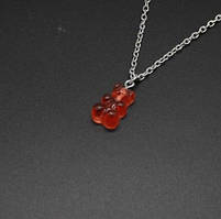 Дитячий кулон желейний ведмедик, червоний -довжина 48см, смола, цинковий сплав