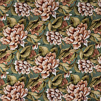 Ткань для штор, римская штора, скатерть, декор крупные коричневые цветы зеленый фон доставка