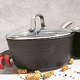 Ківш чеканої з антипригарним покриттям мармуровим 1.5 л Edenberg EB-3673 Сотейник із кришкою скляної, фото 6