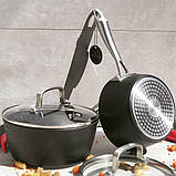 Ківш чеканої з антипригарним покриттям мармуровим 1.5 л Edenberg EB-3673 Сотейник із кришкою скляної, фото 5