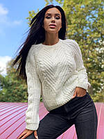 Розмір 44 — 46. Теплий, зимовий, жіночий в'язаний светр, біло-молочний светр